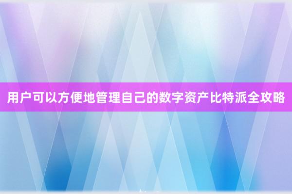 用户可以方便地管理自己的数字资产比特派全攻略