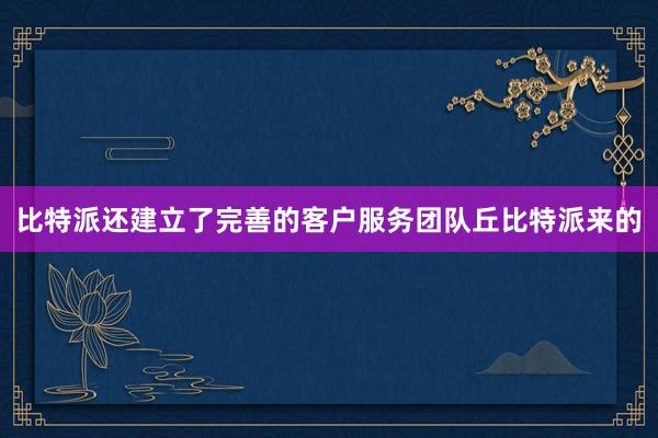 比特派还建立了完善的客户服务团队丘比特派来的