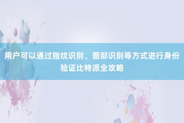 用户可以通过指纹识别、面部识别等方式进行身份验证比特派全攻略